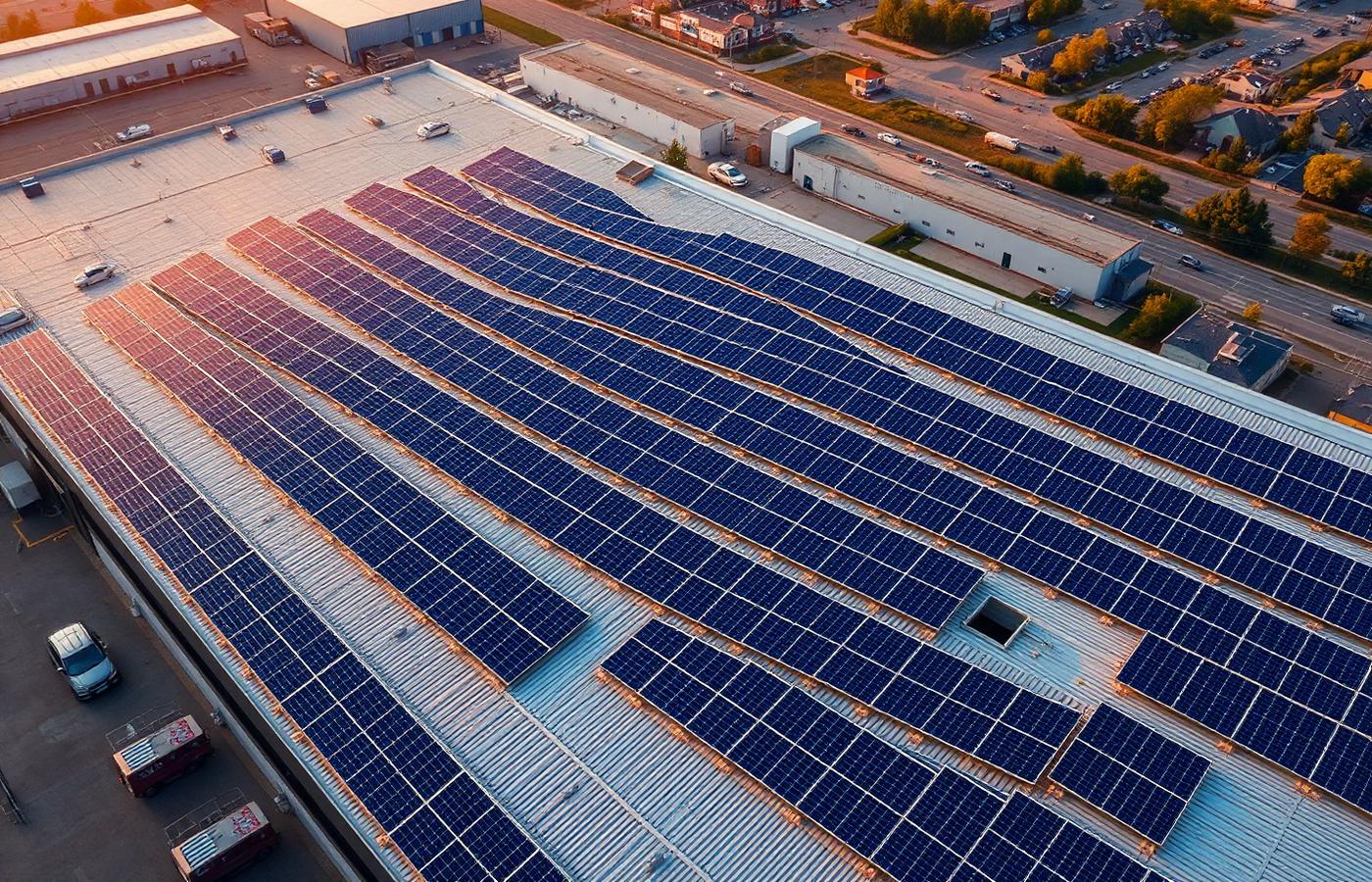 Aerial view of a commercial solar installation